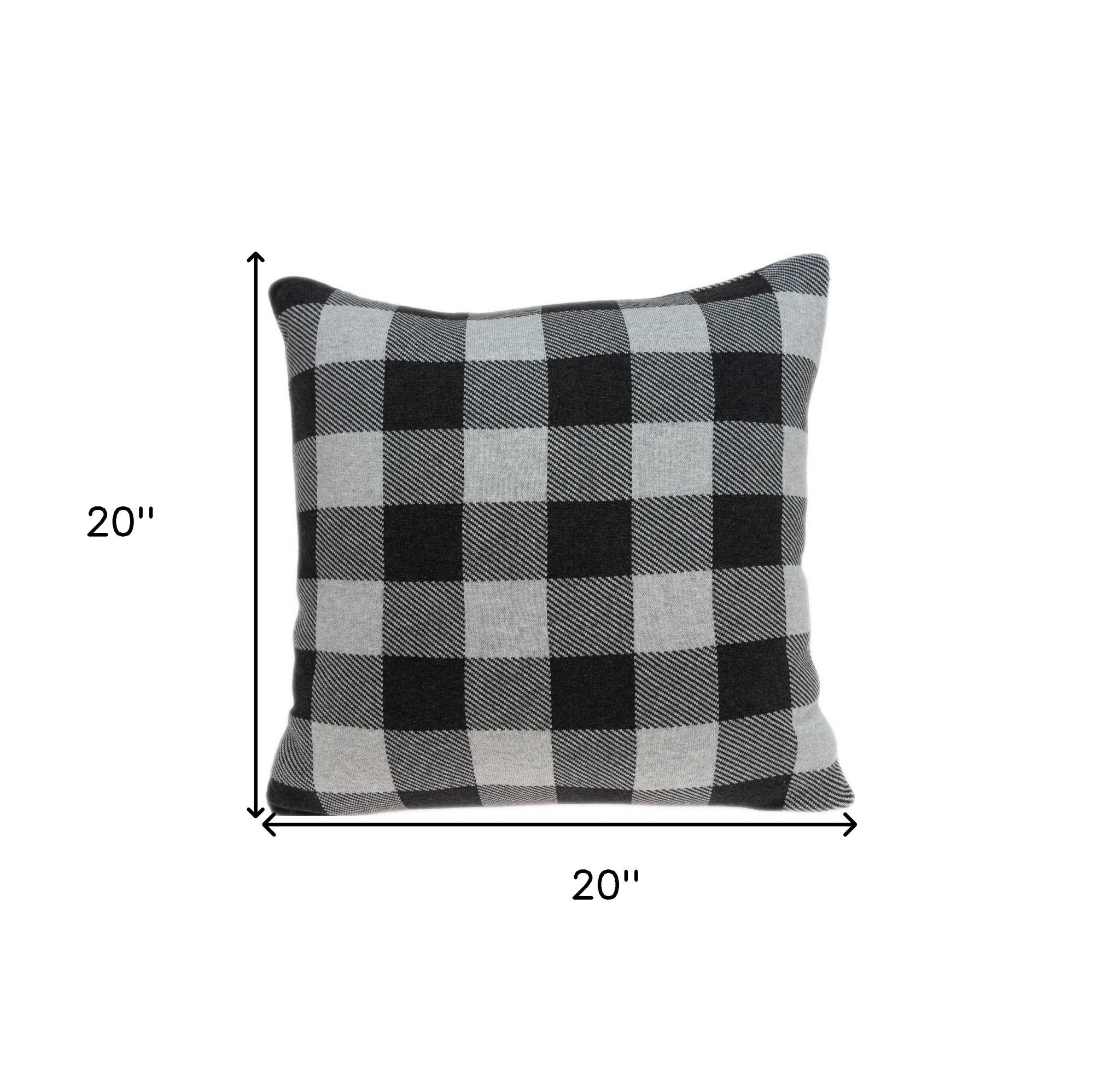 20" Gray Plaid Cotton Throw Pillow - Home & Garden
