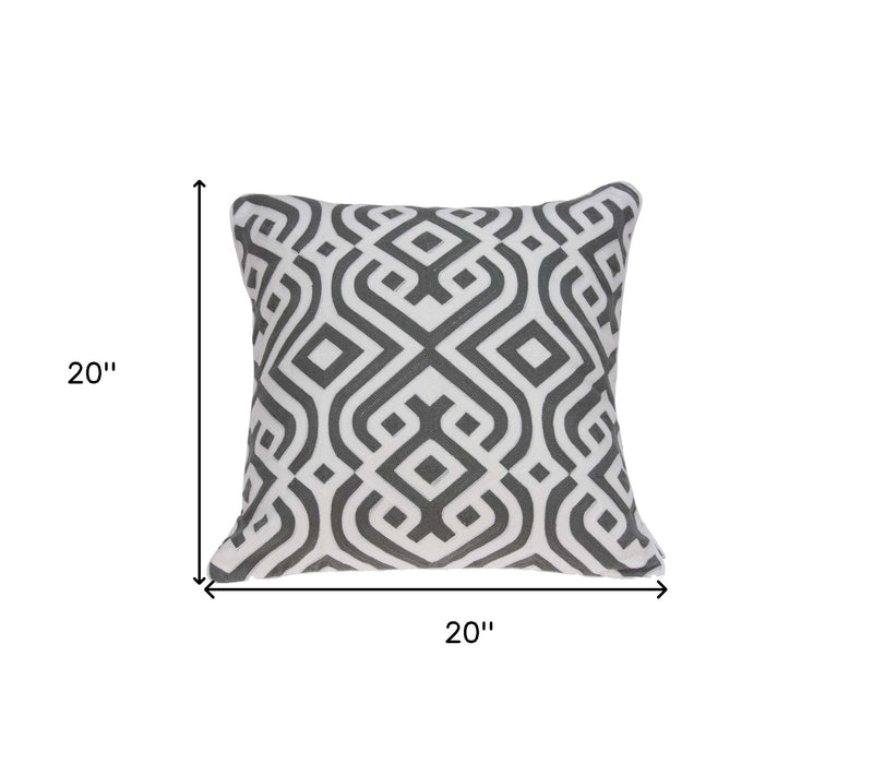 20" Gray And White Stencil Cotton Throw Pillow - Home Decor
