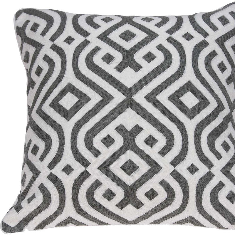 20" Gray And White Stencil Cotton Throw Pillow - Home Decor