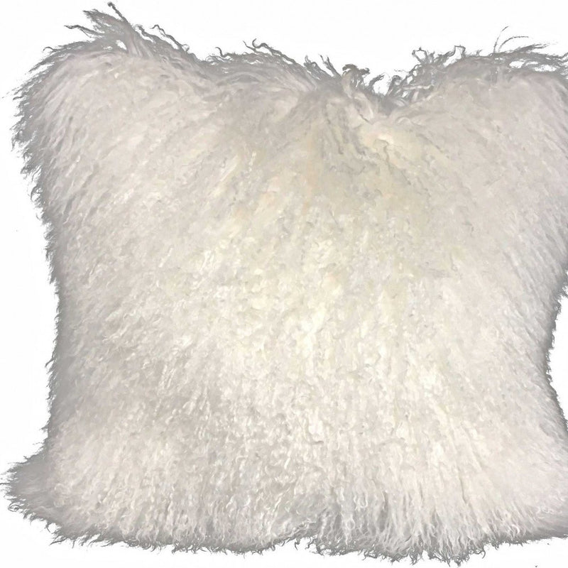 20" Bright White Genuine Tibetan Lamb Fur Pillow With Microsuede Backing - Home Decor