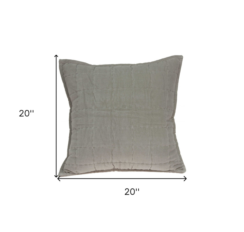 20" X 7" X 20" Transitional Gray Solid Quilted Pillow Cover With Poly Insert - Home Decor