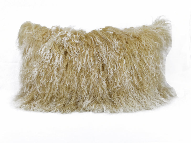 20" Gold Genuine Tibetan Lamb Fur Pillow With Microsuede Backing - Home Decor