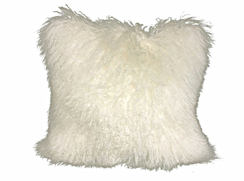 24" Creamy Genuine Tibetan Lamb Fur Pillow With Microsuede Backing - Home Decor
