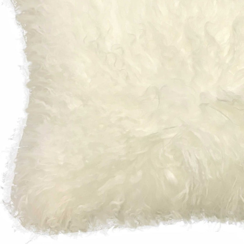 20" Creamy Genuine Tibetan Lamb Fur Pillow With Microsuede Backing - Home Decor