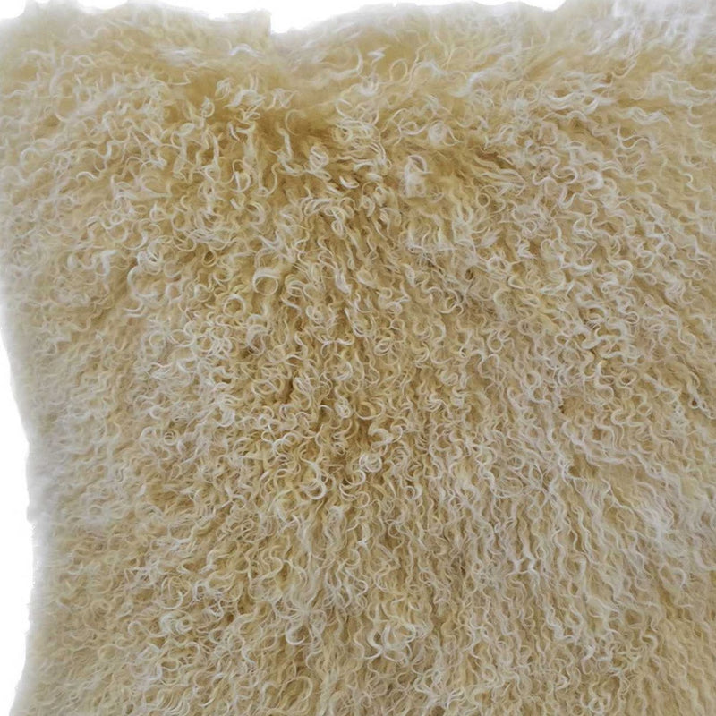 20" Gold Genuine Tibetan Lamb Fur Pillow With Microsuede Backing - Home Decor
