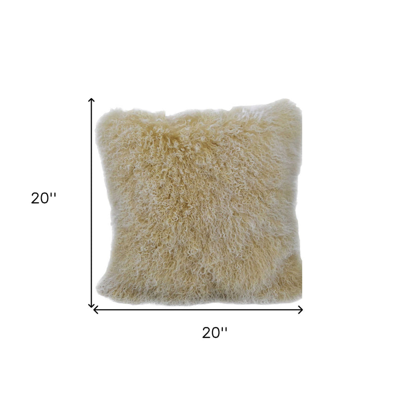 20" Gold Genuine Tibetan Lamb Fur Pillow With Microsuede Backing - Home Decor