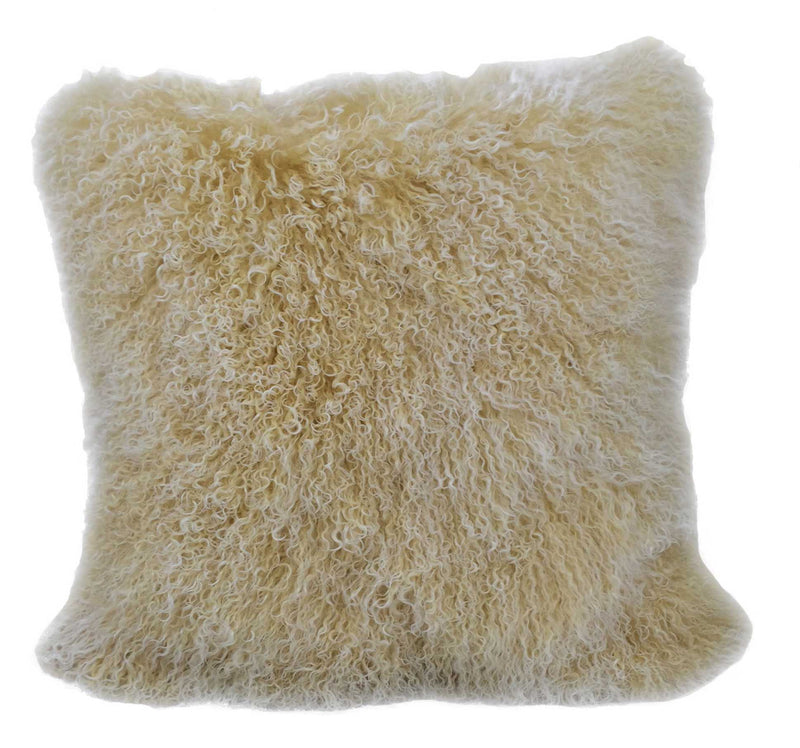 20" Gold Genuine Tibetan Lamb Fur Pillow With Microsuede Backing - Home Decor