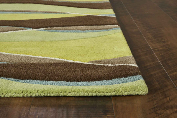8'X11' Lime Mocha Hand Tufted Abstract Waves Indoor Area Rug