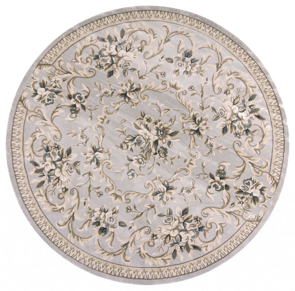 8' Light Grey Floral Round Indoor Area Rug Default Title