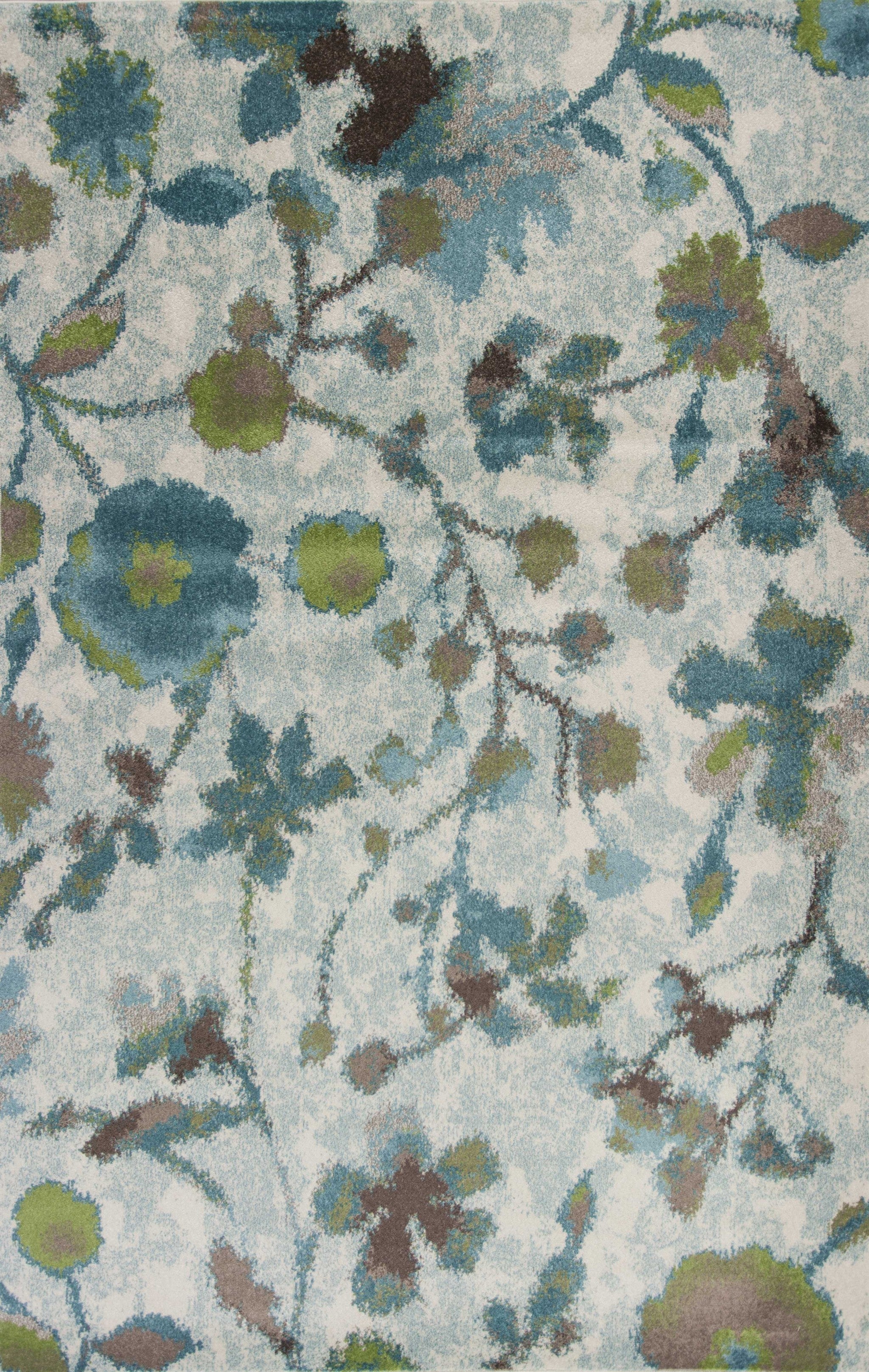 5'X8' Teal Blue Machine Woven Floral Indoor Area Rug Default Title