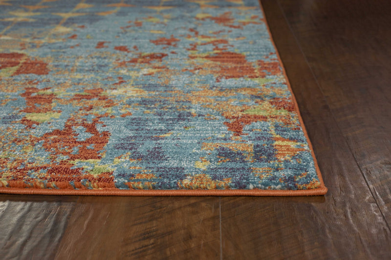 5' X 8' Blue Red And Orange Abstract Area Rug - Home Decor
