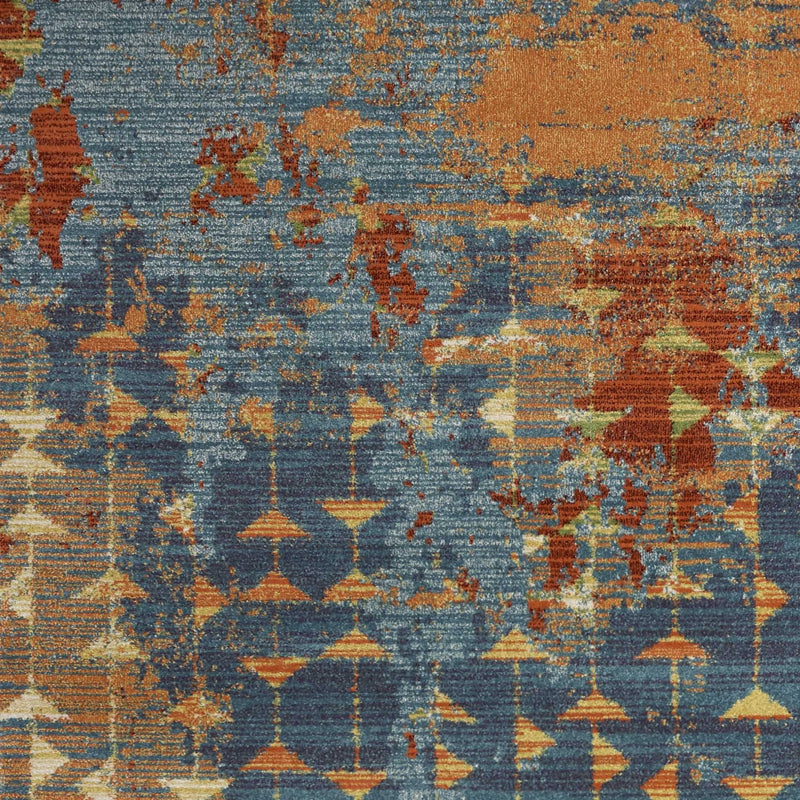 5' X 8' Blue Red And Orange Abstract Area Rug - Home Decor