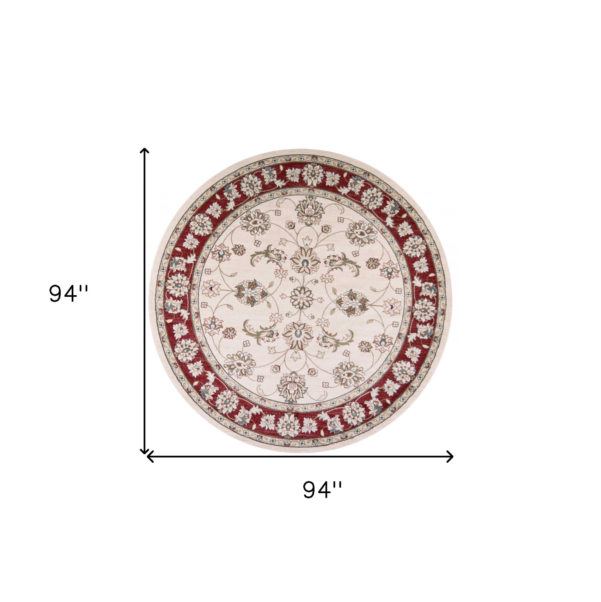 8' Round Polypropylene Ivory Or Red Area Rug Default Title