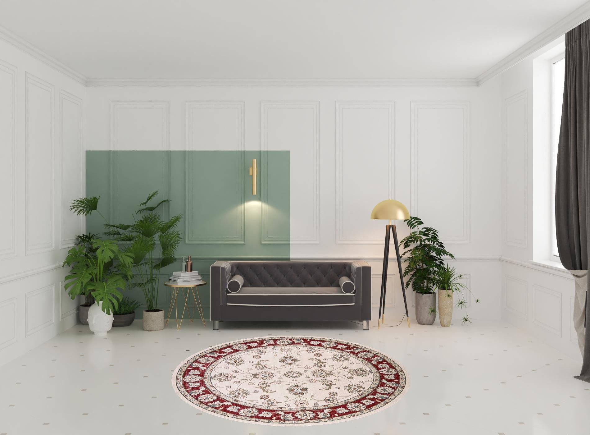 8' Round Polypropylene Ivory Or Red Area Rug