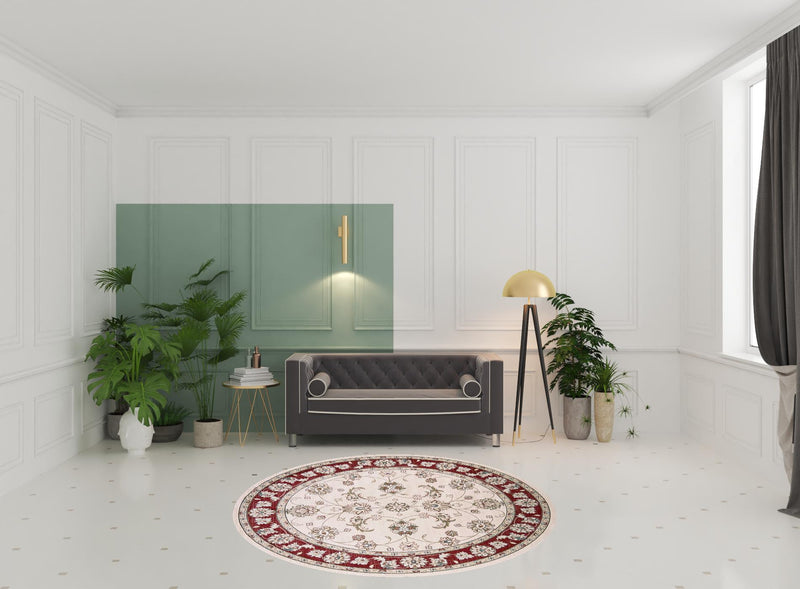 8' Round Polypropylene Ivory Or Red Area Rug