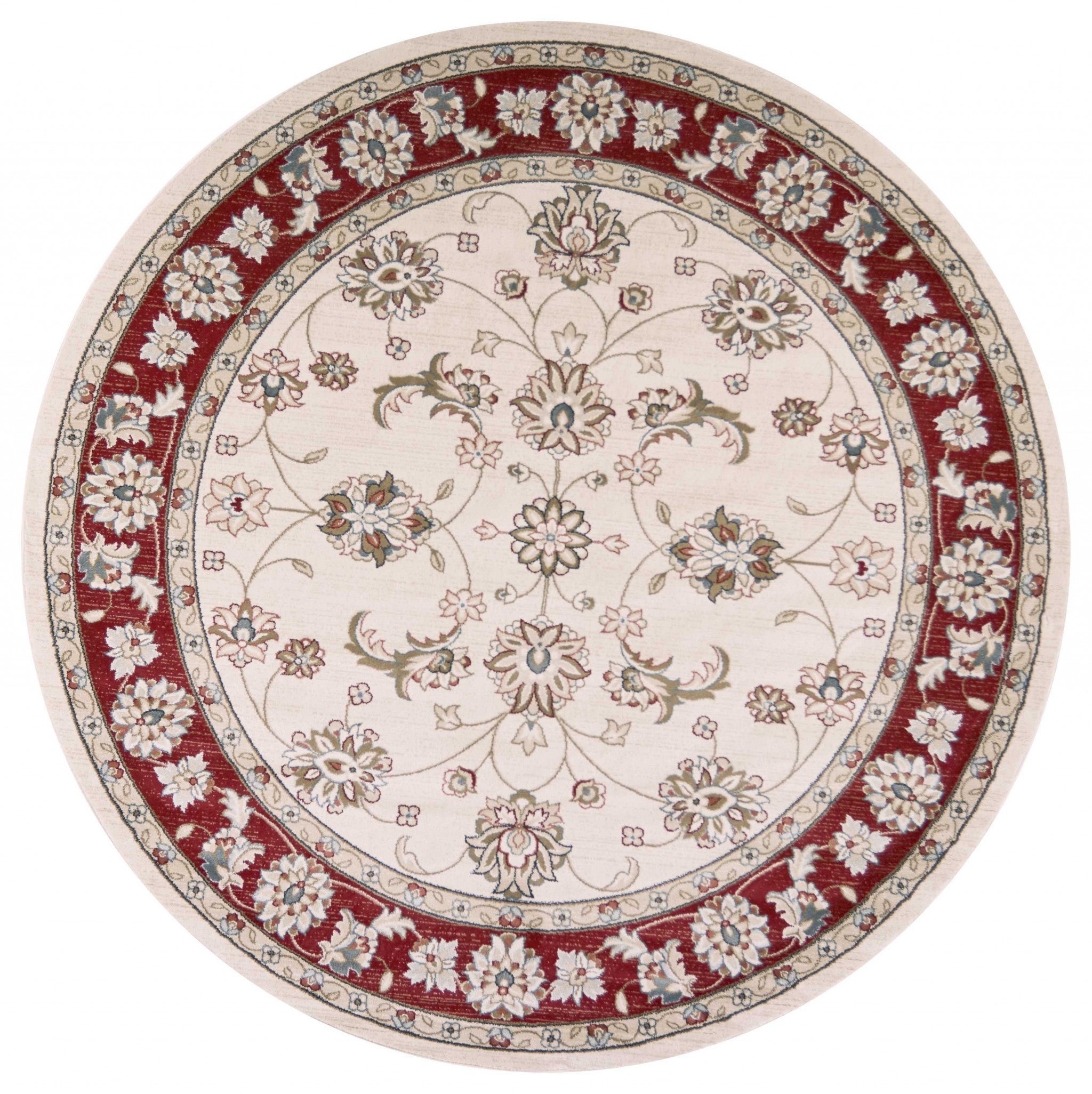 8' Round Polypropylene Ivory Or Red Area Rug