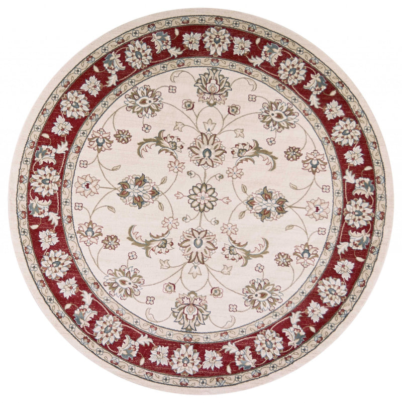 8' Round Polypropylene Ivory Or Red Area Rug