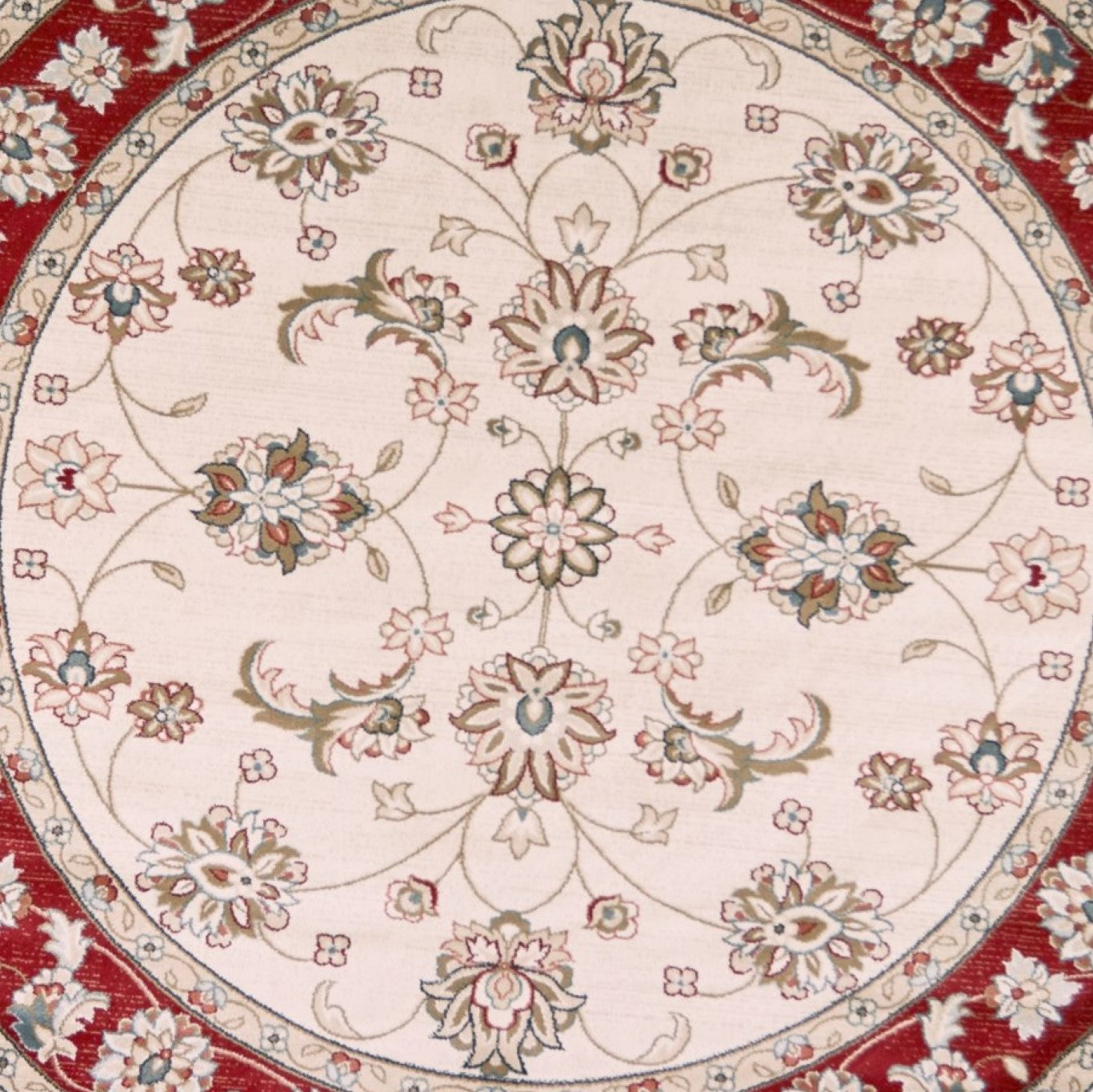 8' Round Polypropylene Ivory Or Red Area Rug