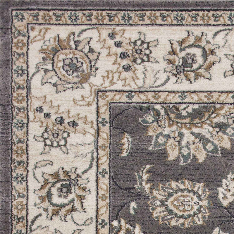 9'X12' Grey Ivory Bordered Floral Indoor Area Rug