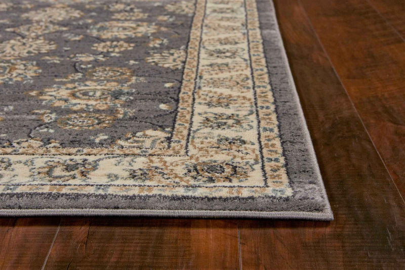 9'X12' Grey Ivory Bordered Floral Indoor Area Rug