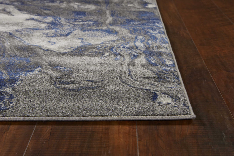 5' X 8' Blue And Gray Abstract Area Rug - Home Decor