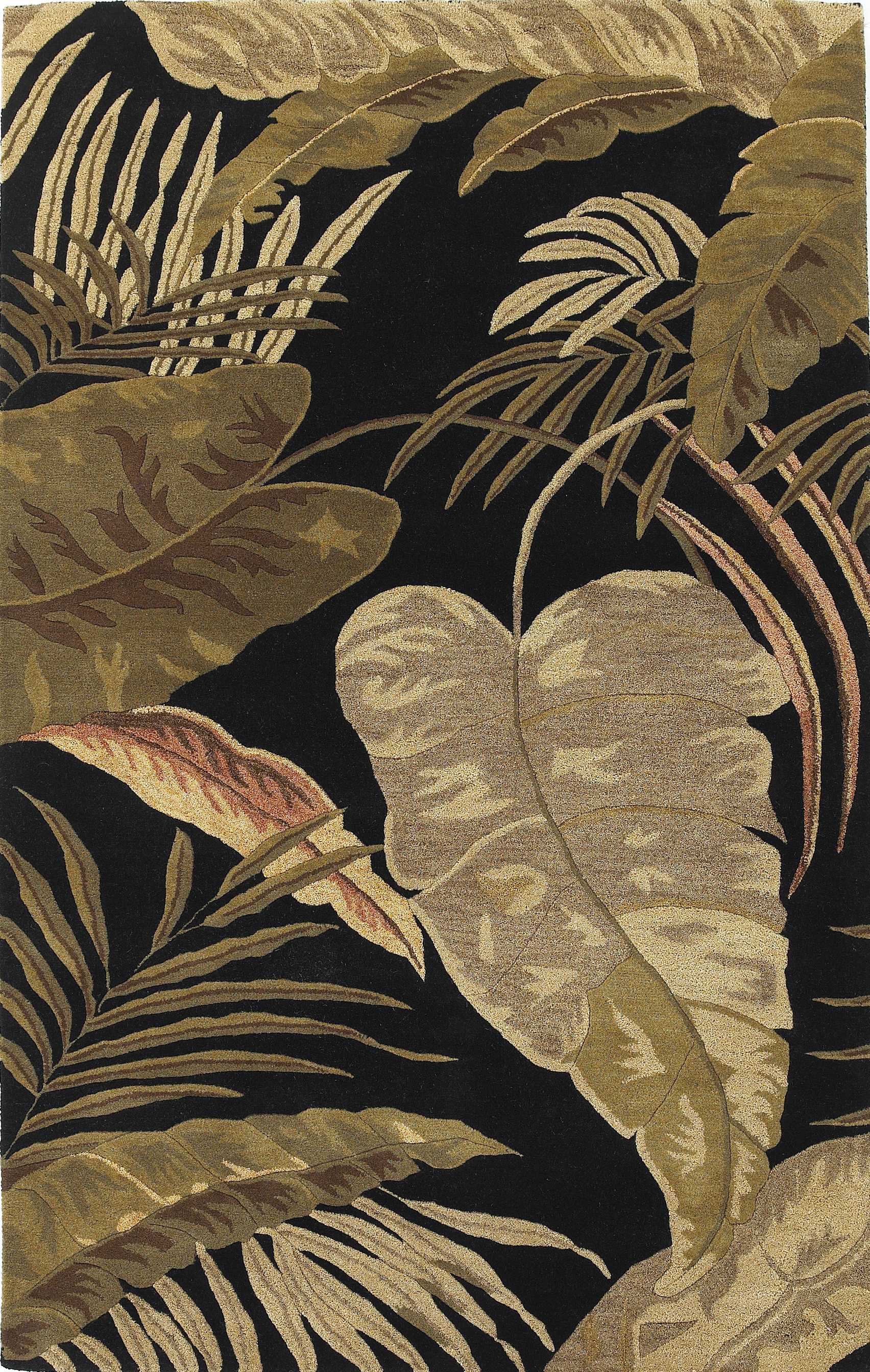 3'X5' Midnight Black Hand Tufted Tropical Leaves Indoor Area Rug