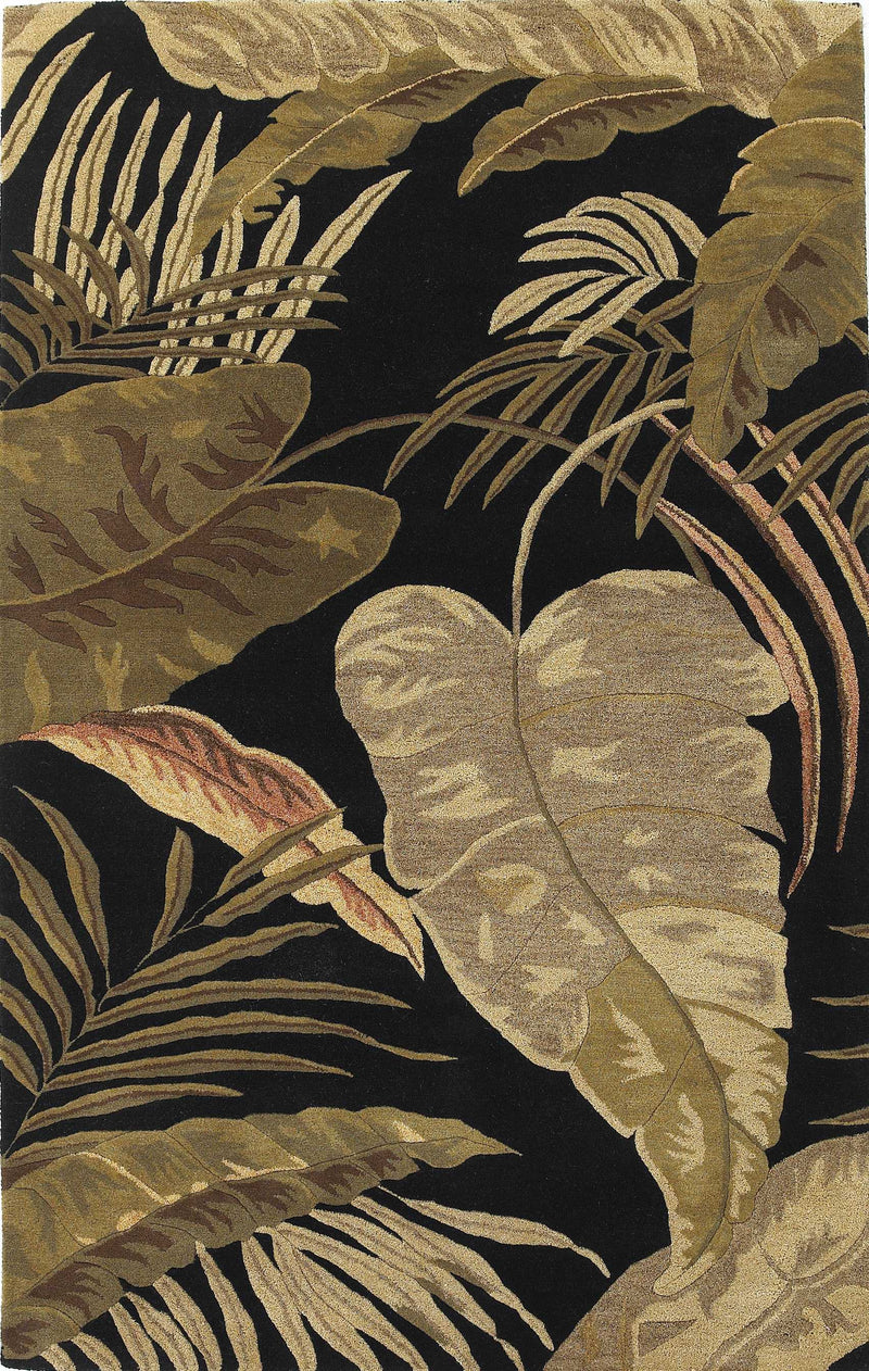3'X5' Midnight Black Hand Tufted Tropical Leaves Indoor Area Rug