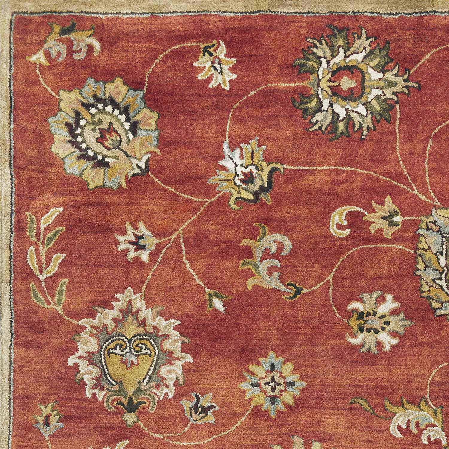 8'X11' Sienna Orange Hand Tufted Allover Traditional Floral Indoor Area Rug