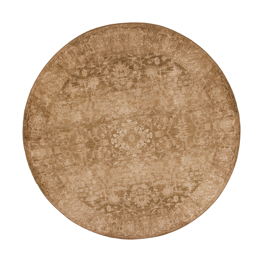 8' Beige Machine Woven Distressed Floral Traditional Round Indoor Area Rug Default Title