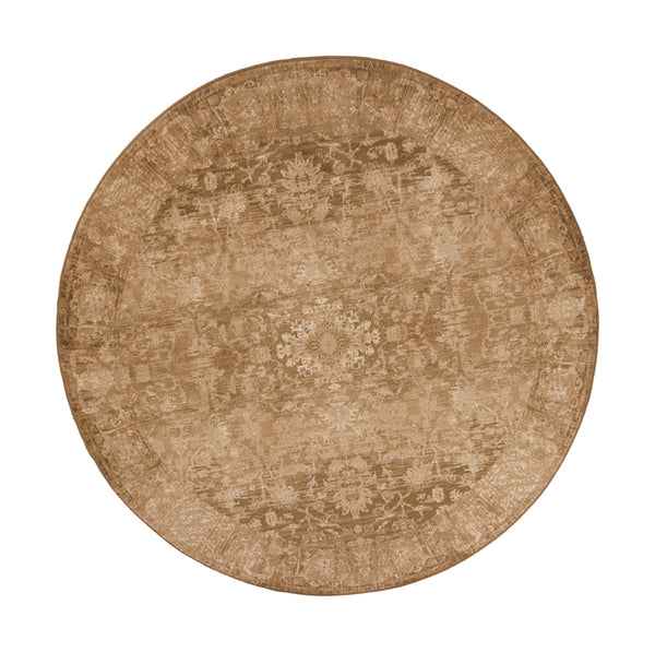 8' Beige And Tan Floral Medallion Distressed Round Rug - Home Decor