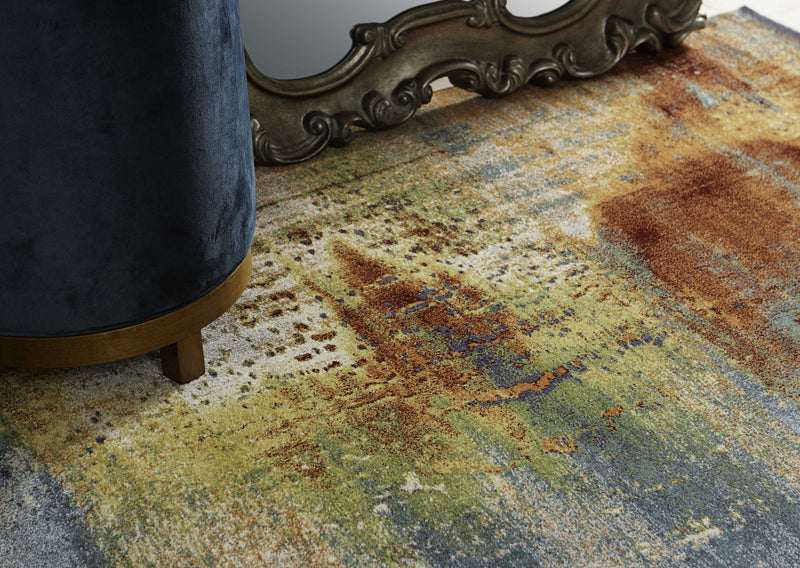 5' X 8' Blue Rust And Orange Abstract Area Rug - Home Decor