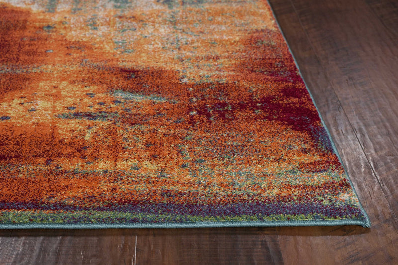 5' X 8' Blue Rust And Orange Abstract Area Rug - Home Decor