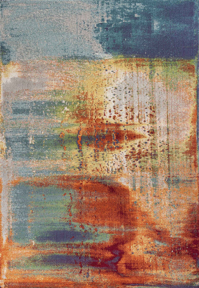 5' X 8' Blue Rust And Orange Abstract Area Rug - Home Decor