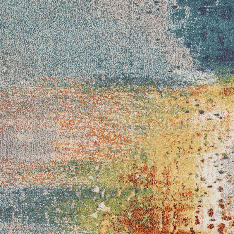 5' X 8' Blue Rust And Orange Abstract Area Rug - Home Decor