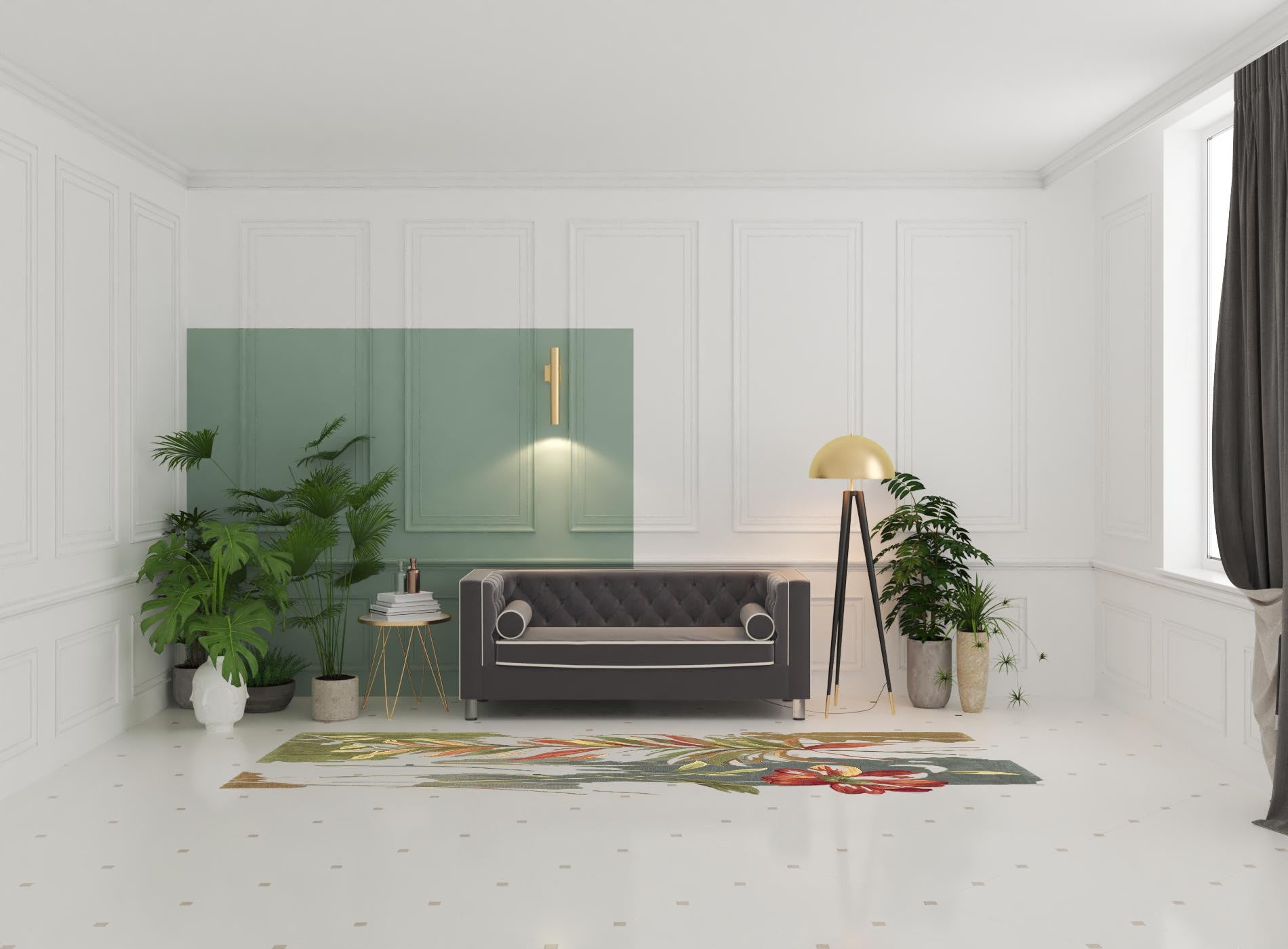 9' X 12' Blue Wool Tropical Botanical Hand Tufted Area Rug Default Title