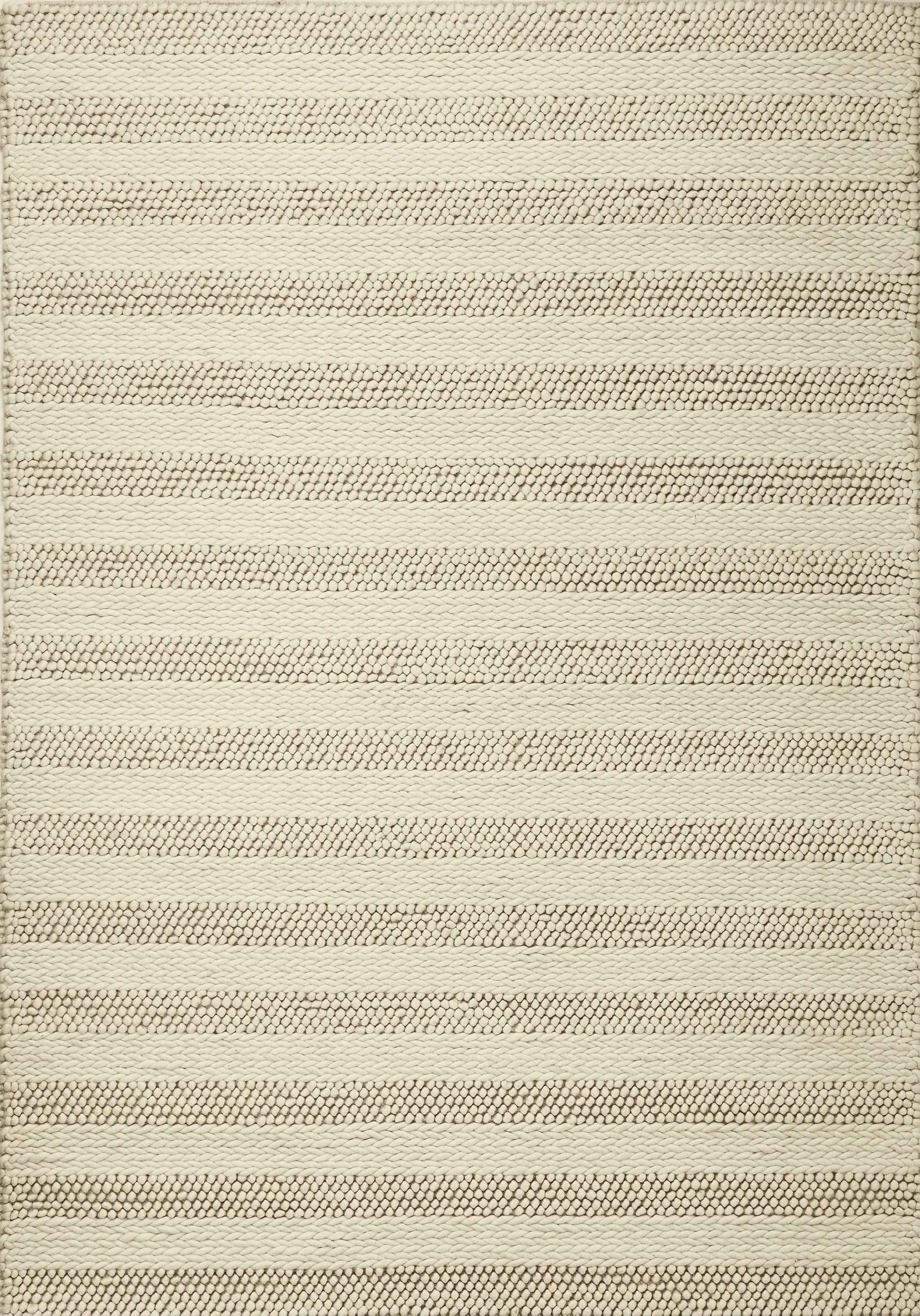 8'X10' White Ivory Hand Woven Knobby Cornish Stripe Indoor Area Rug
