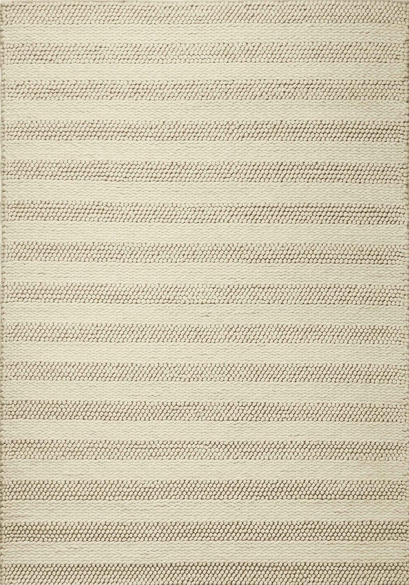 8'X10' White Ivory Hand Woven Knobby Cornish Stripe Indoor Area Rug