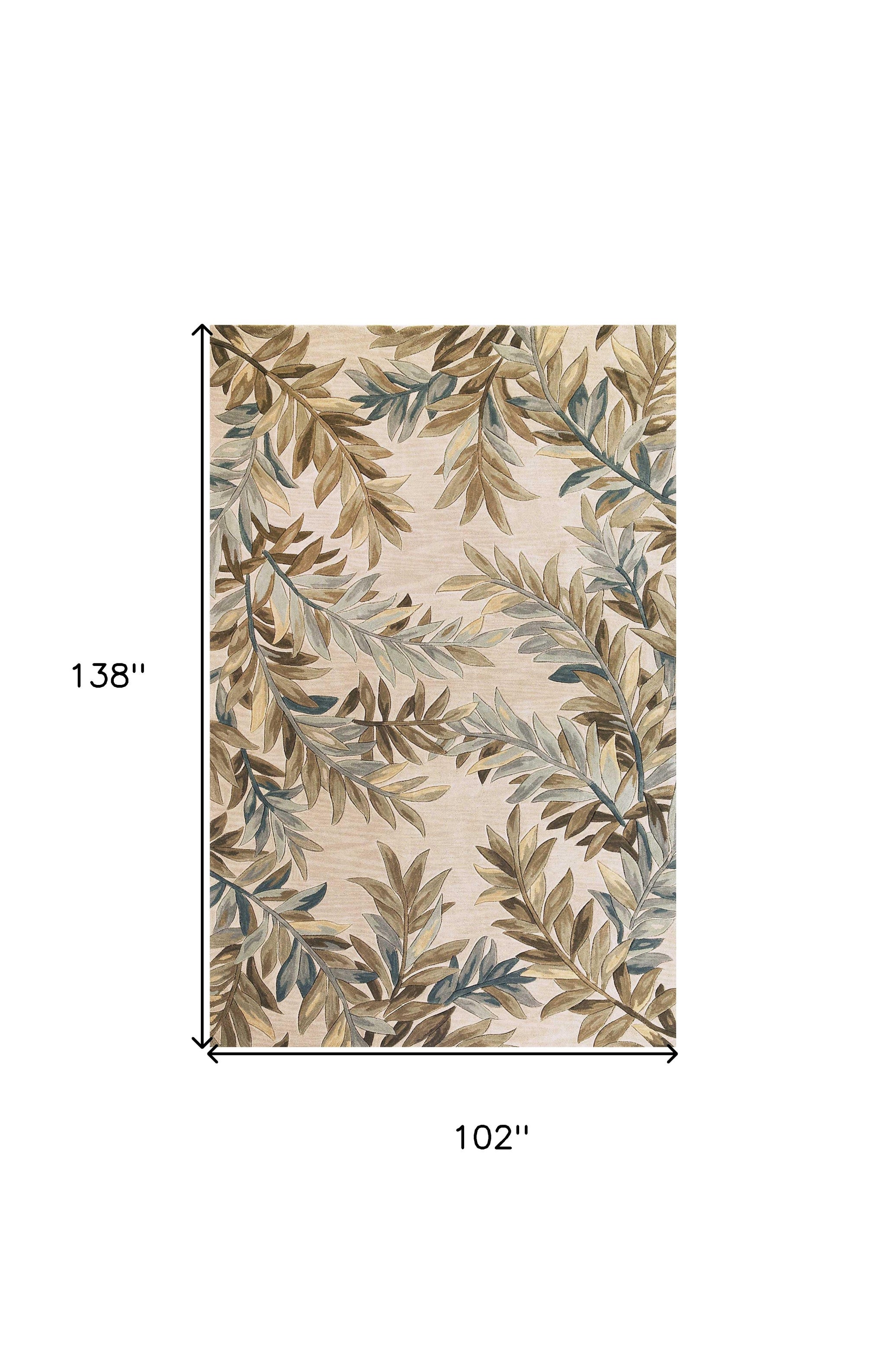 9'X12' Ivory Hand Tufted Pinnate Fronds Indoor Area Rug