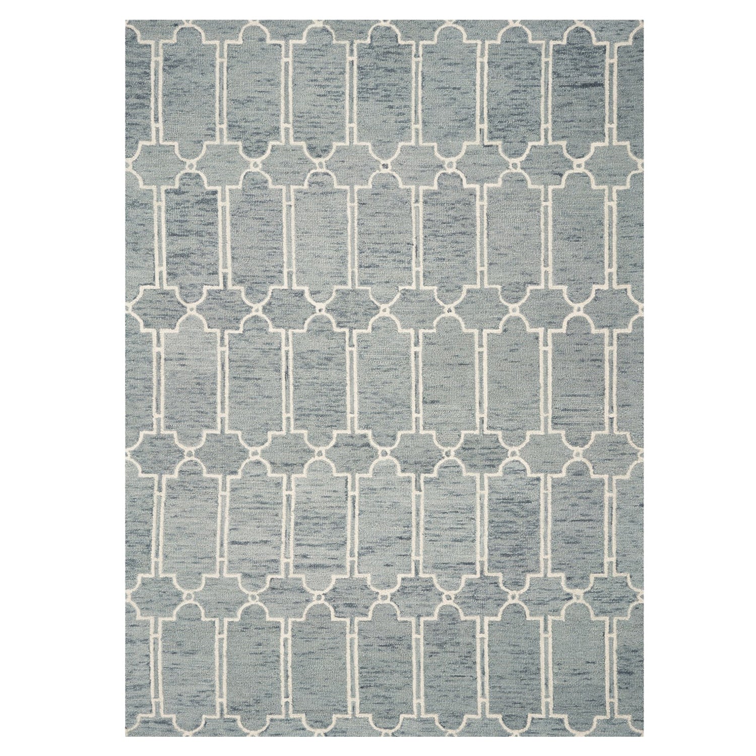 5'X7' Blue Hand Tufted Wool Herringbone Indoor Area Rug