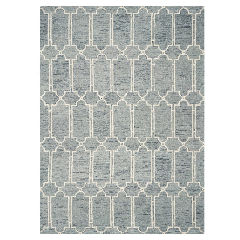 5'X7' Blue Hand Tufted Wool Herringbone Indoor Area Rug