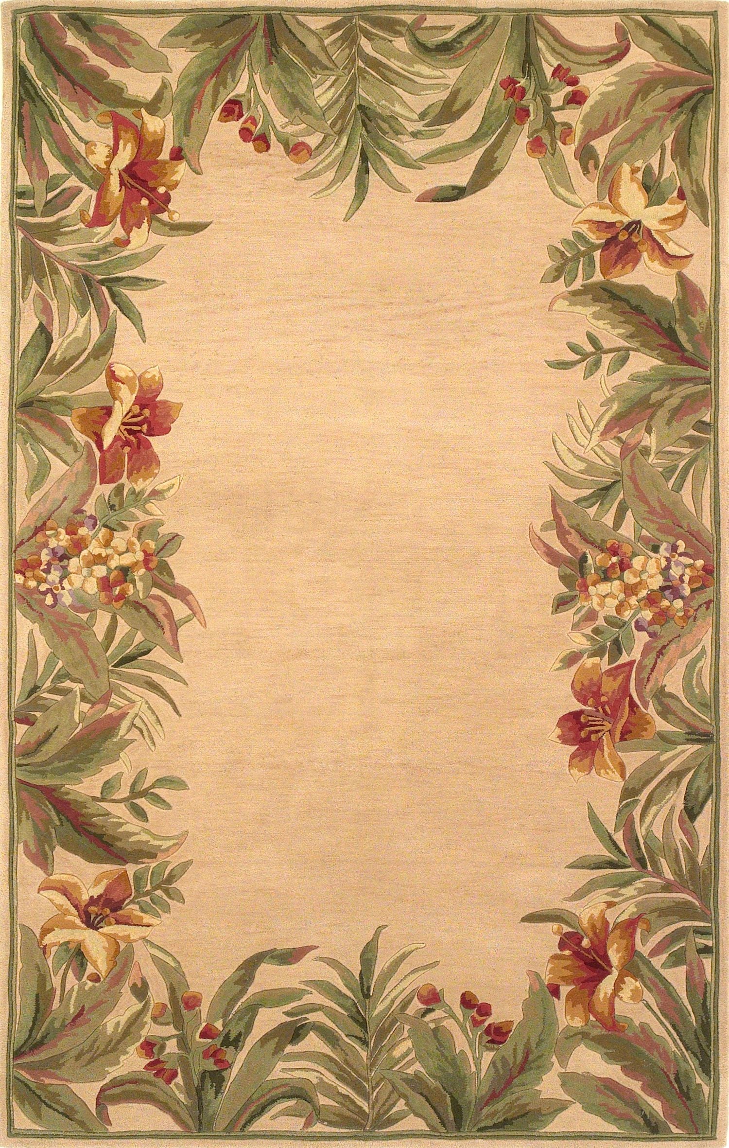 8' X 11' Wool Ivory Tropical Greenery Area Rug