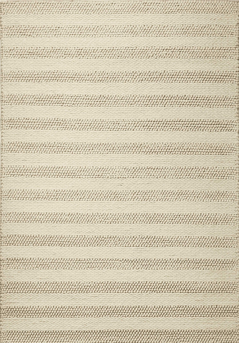 3'X5' White Ivory Hand Woven Knobby Cornish Stripe Indoor Area Rug