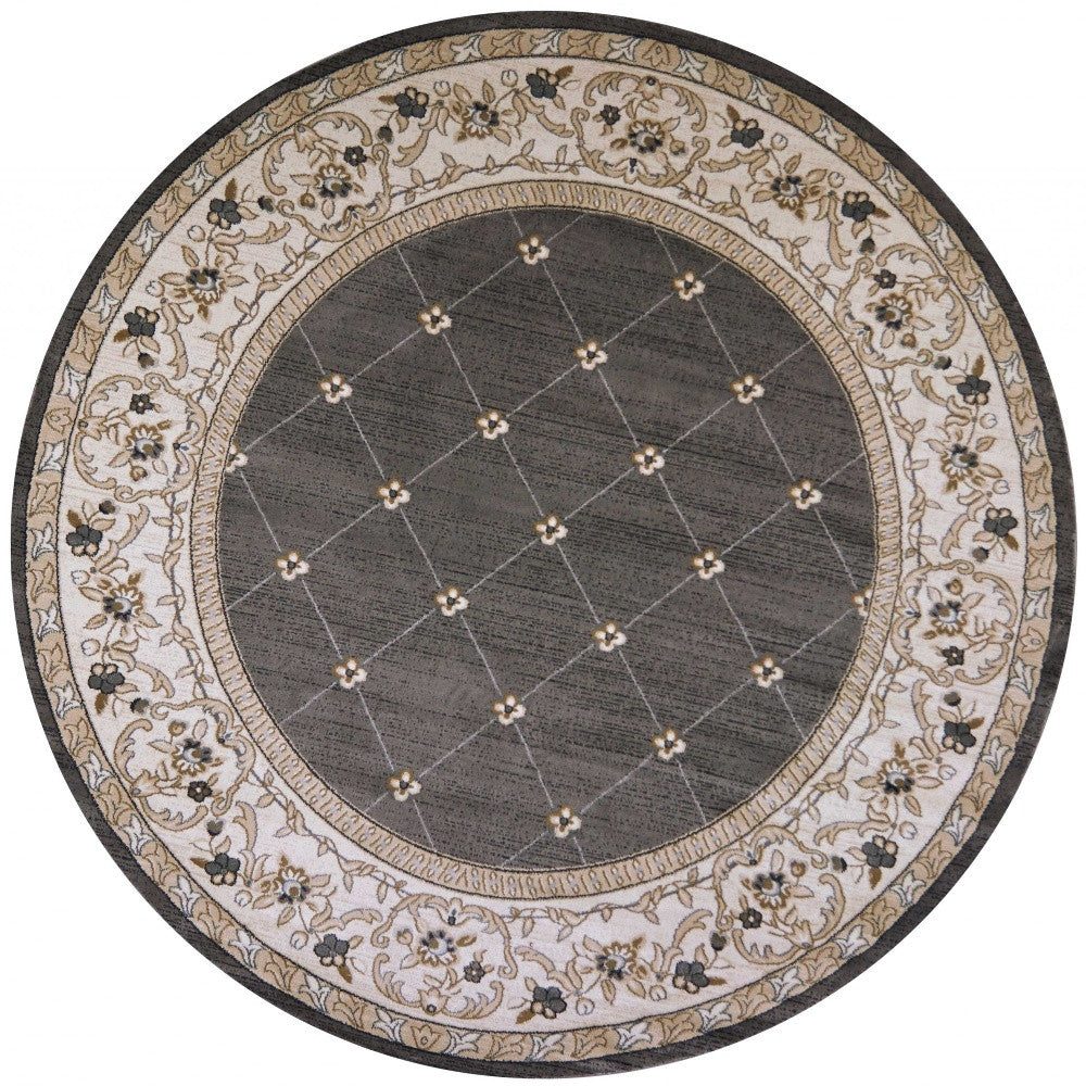 8' Round Polypropylene Grey Or Ivory Area Rug Default Title