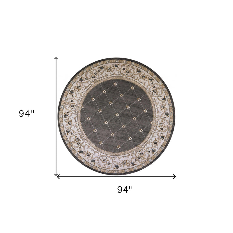 8' Round Polypropylene Grey Or Ivory Area Rug