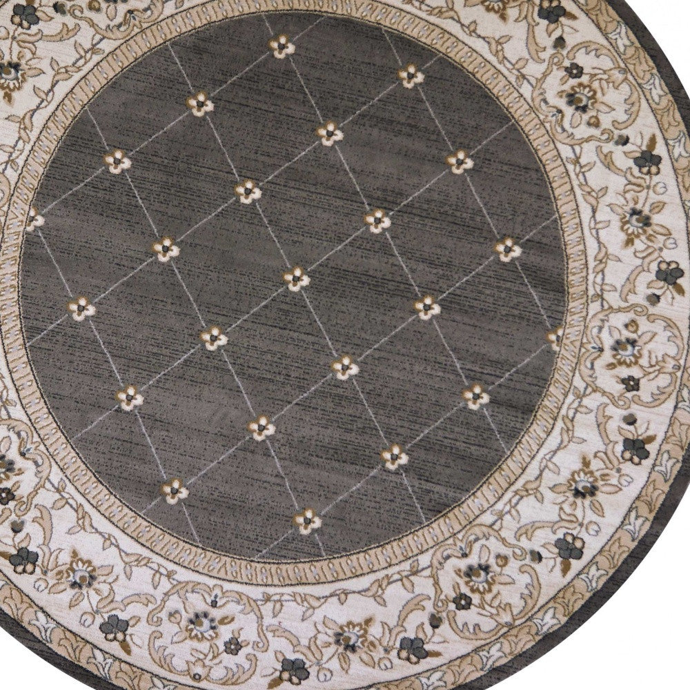 8' Round Polypropylene Grey Or Ivory Area Rug