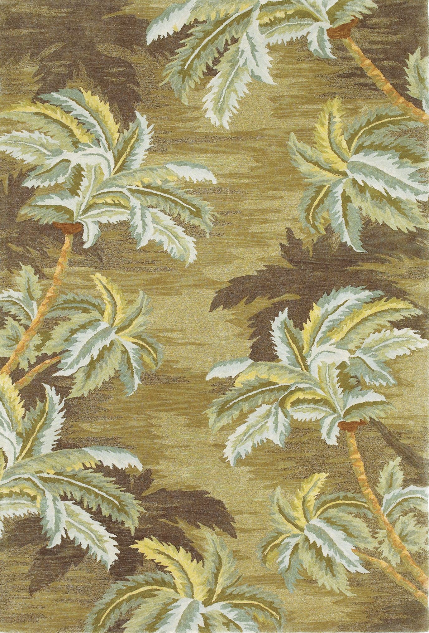 8' X 11' Wool Moss Green Palm Trees Area Rug