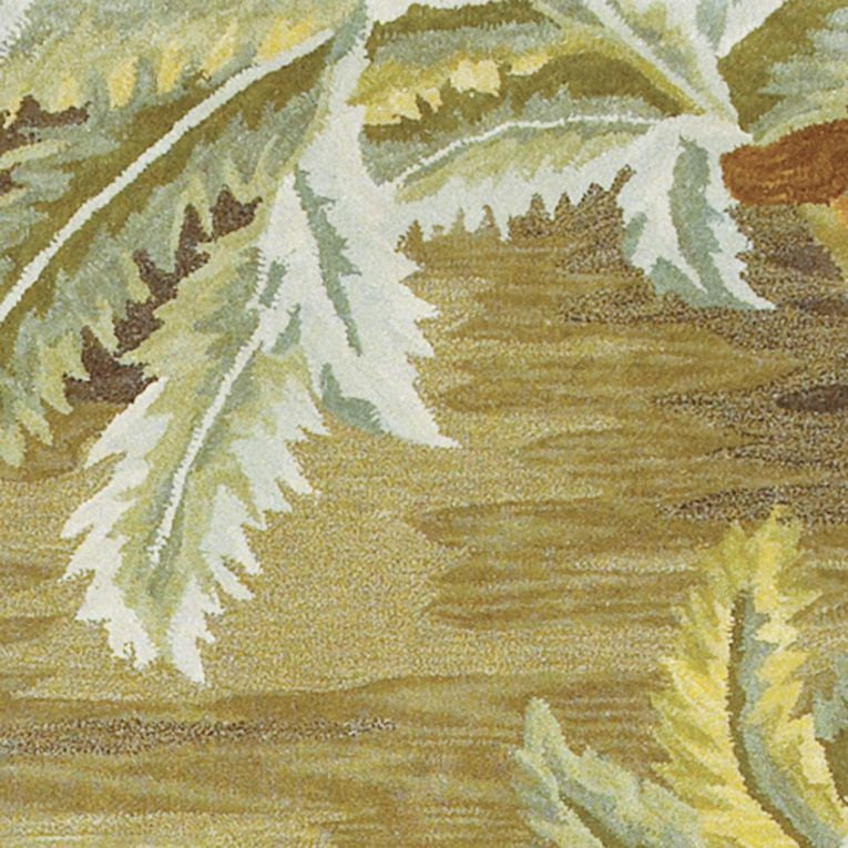 8' X 11' Wool Moss Green Palm Trees Area Rug