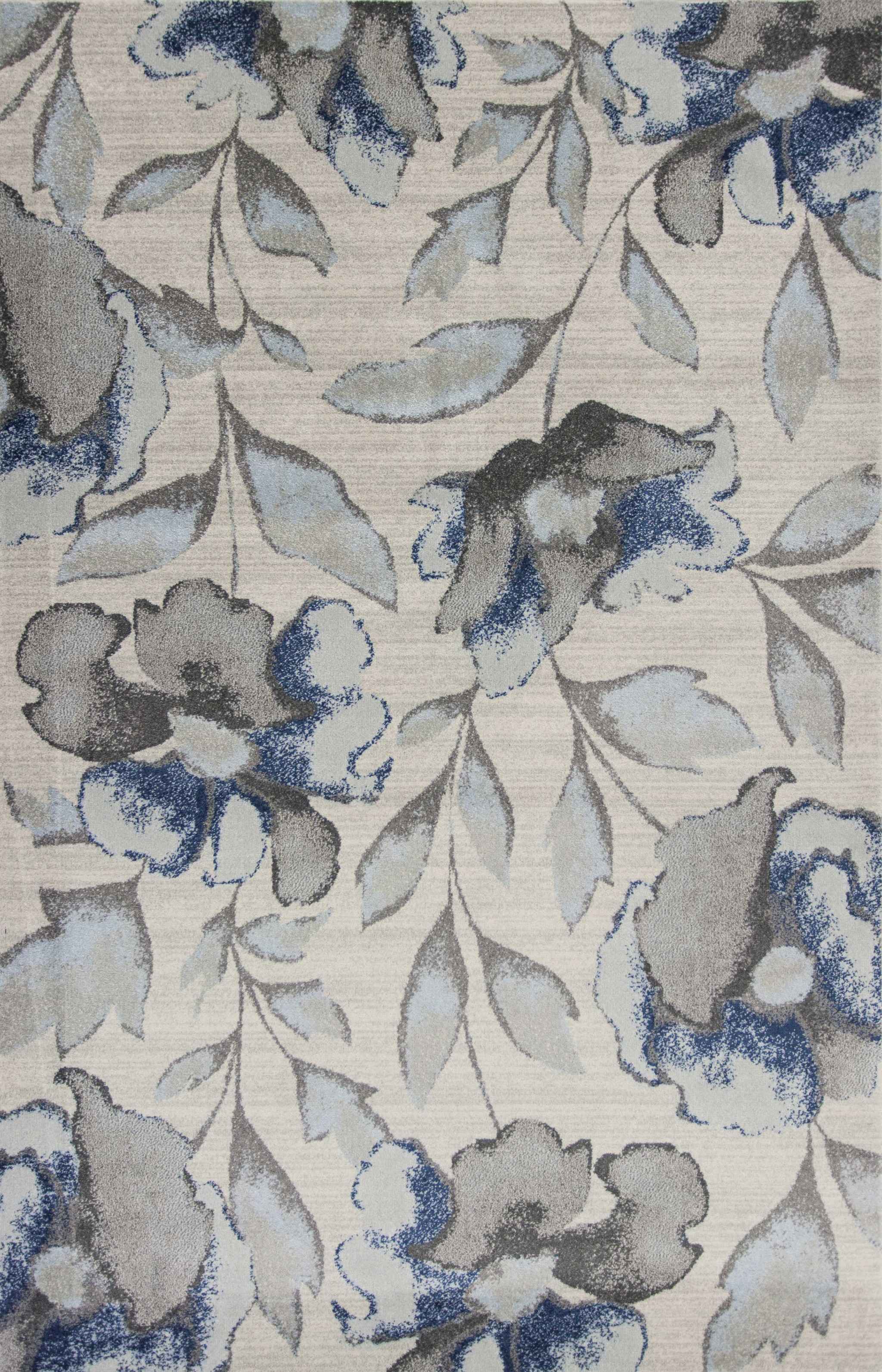 5' X 8' Ivory Blue And Gray Floral Vines Area Rug - Home Decor