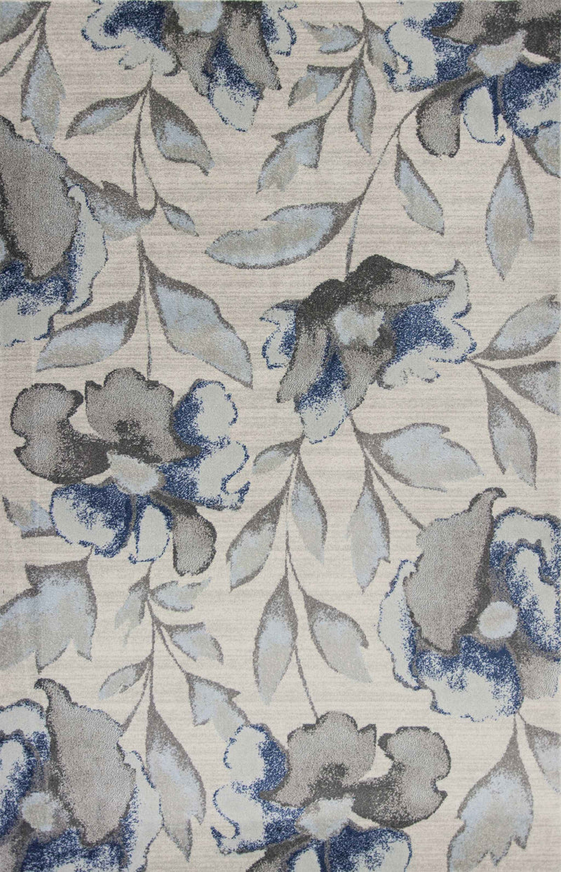 5' X 8' Ivory Blue And Gray Floral Vines Area Rug - Home Decor