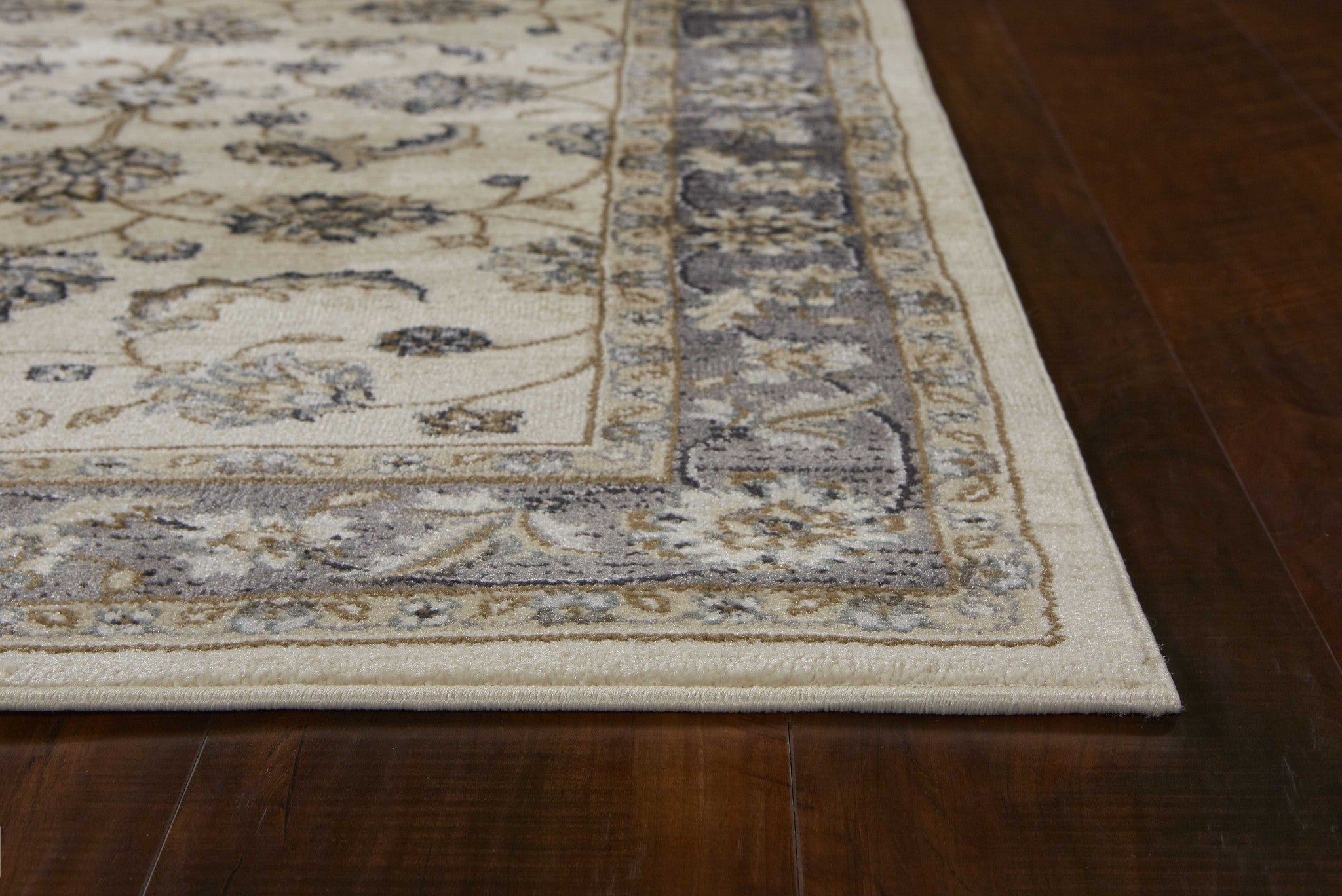 9'X12' Ivory Grey Bordered Floral Indoor Area Rug Default Title